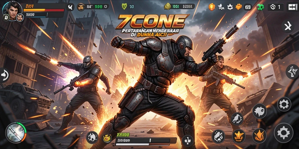 Tampilan gameplay mendebarkan dalam 7CONE yang penuh aksi.