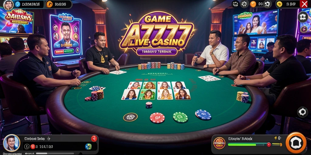 Screenshot A7777 menampilkan dealer profesional dan gameplay Live Casino yang menarik.