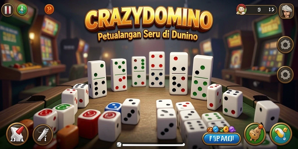Gameplay menarik dari CRAZYDOMINO dengan elemen petualangan.