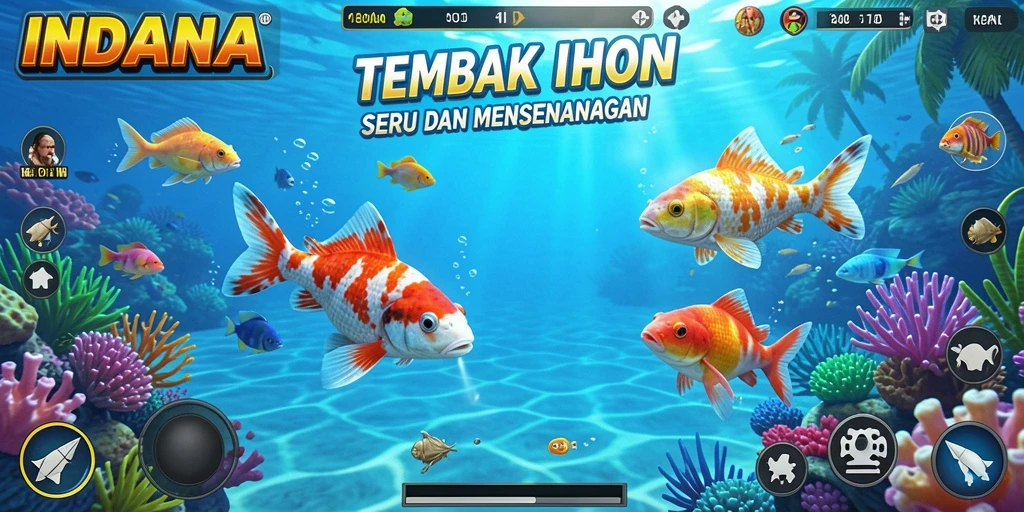 Tampilan gameplay seru dari INDAAA saat menembak ikan.