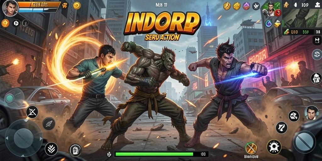 Tampilan gameplay seru dari INDORP dengan pertarungan yang mendebarkan.