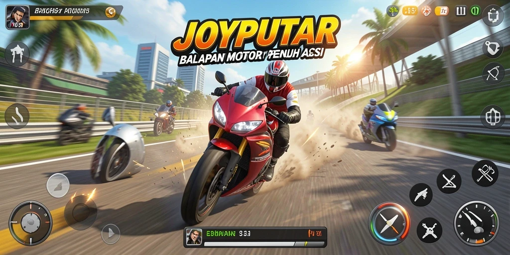 Gameplay balapan motor yang seru dan menantang.
