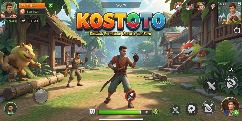 Screenshot utama KOSTOTO menampilkan gameplay simulasi yang menarik.
