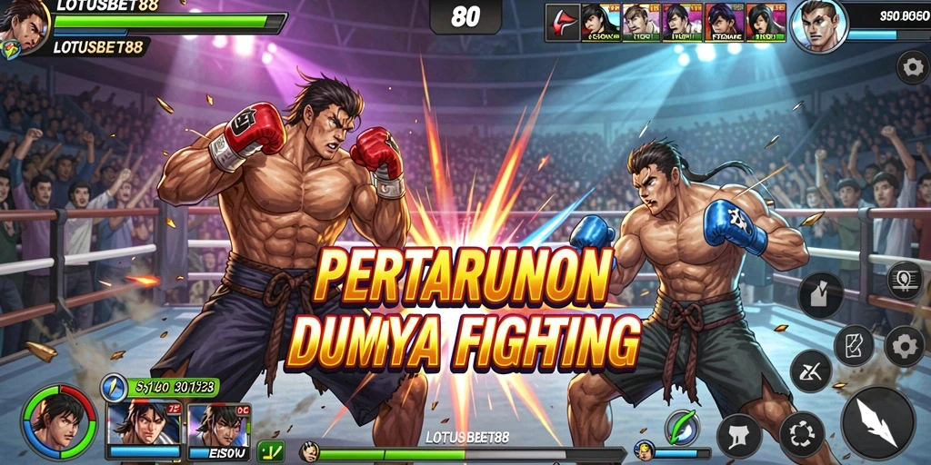 Screenshot gameplay LOTUSBET88 menampilkan pertarungan seru antara karakter.