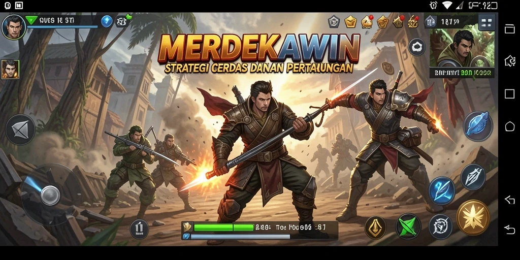 Tampilan gameplay <strong>MERDEKAWIN</strong> yang menunjukkan pertempuran strategi yang mendebarkan.