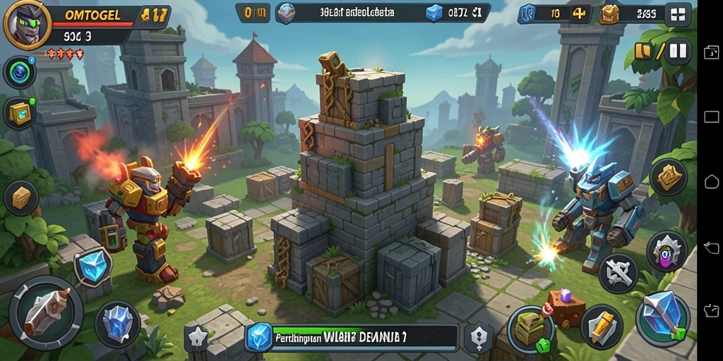 Gameplay seru OMTOGEL dengan menara dan monster yang beragam.