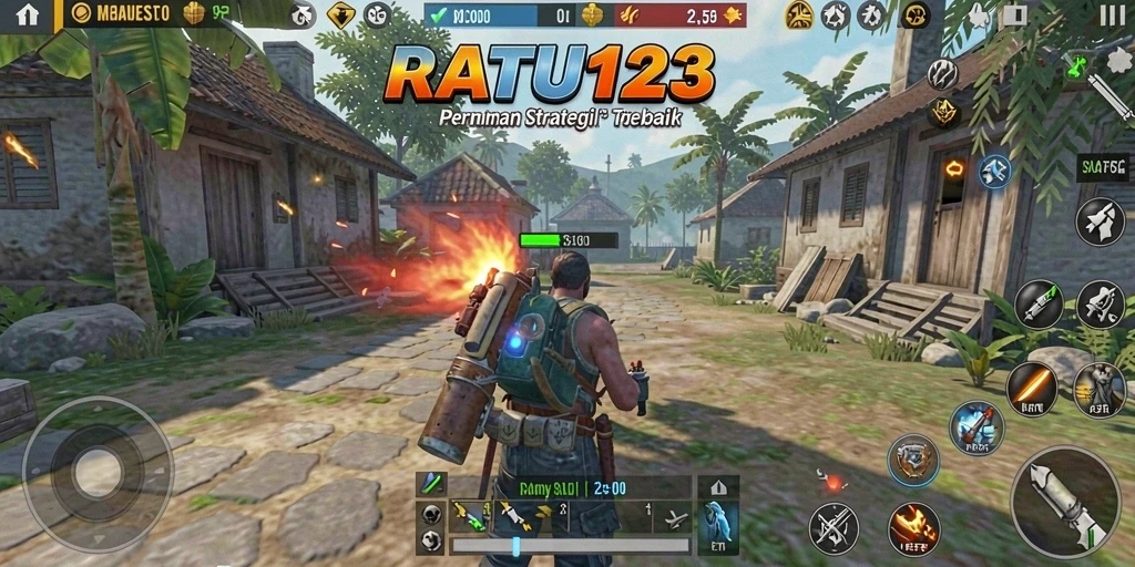 Tangkapan layar gameplay RATU123 yang menunjukkan pertempuran strategi.