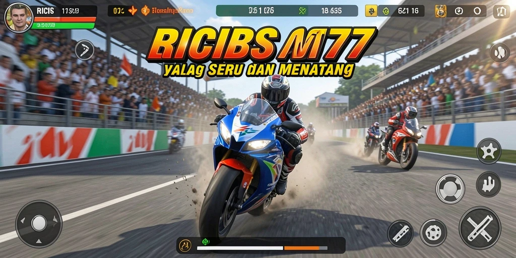 Screenshot RICIS77 menunjukkan aksi balapan motor yang mendebarkan dan seru.