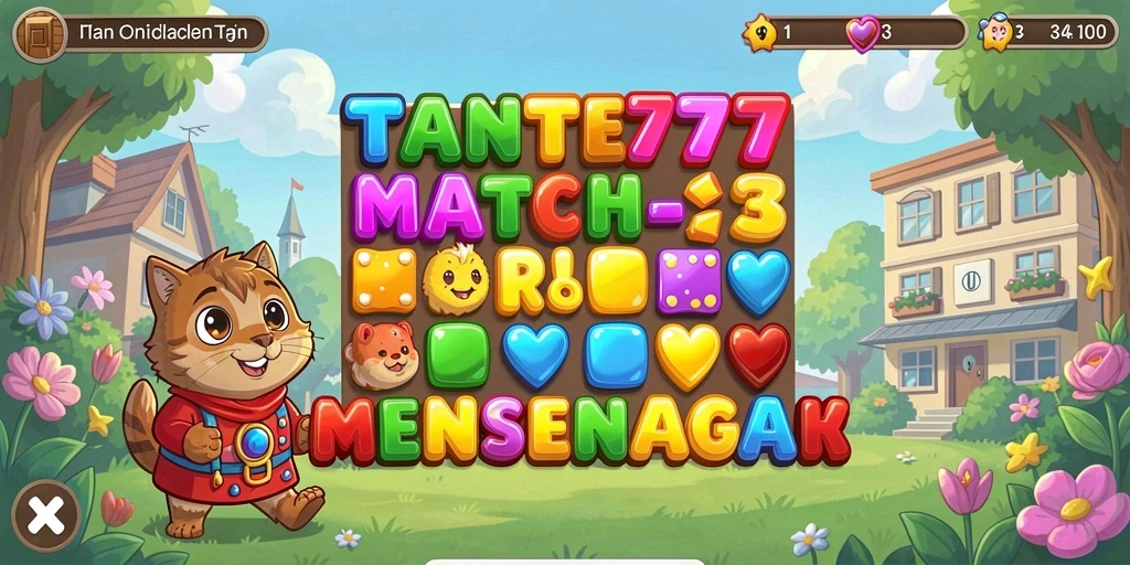 Screenshot TANTE777 menampilkan gameplay Match-3 yang penuh warna dan seru.